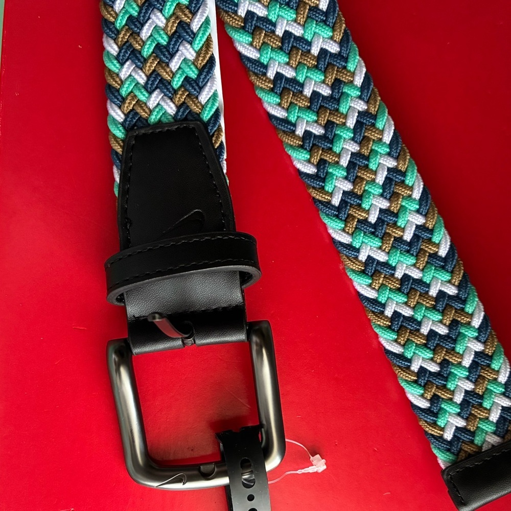 NIKE Belt,Nike Multicolor Braided Belt with Black Leather - Picture 8 of 11